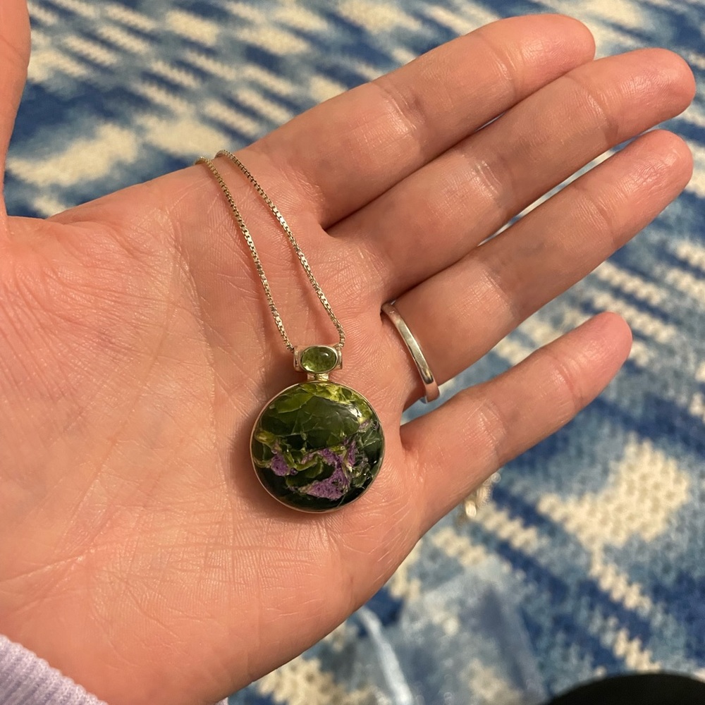 Sterling Silver Atlantisite and Peridot Pendant Necklace